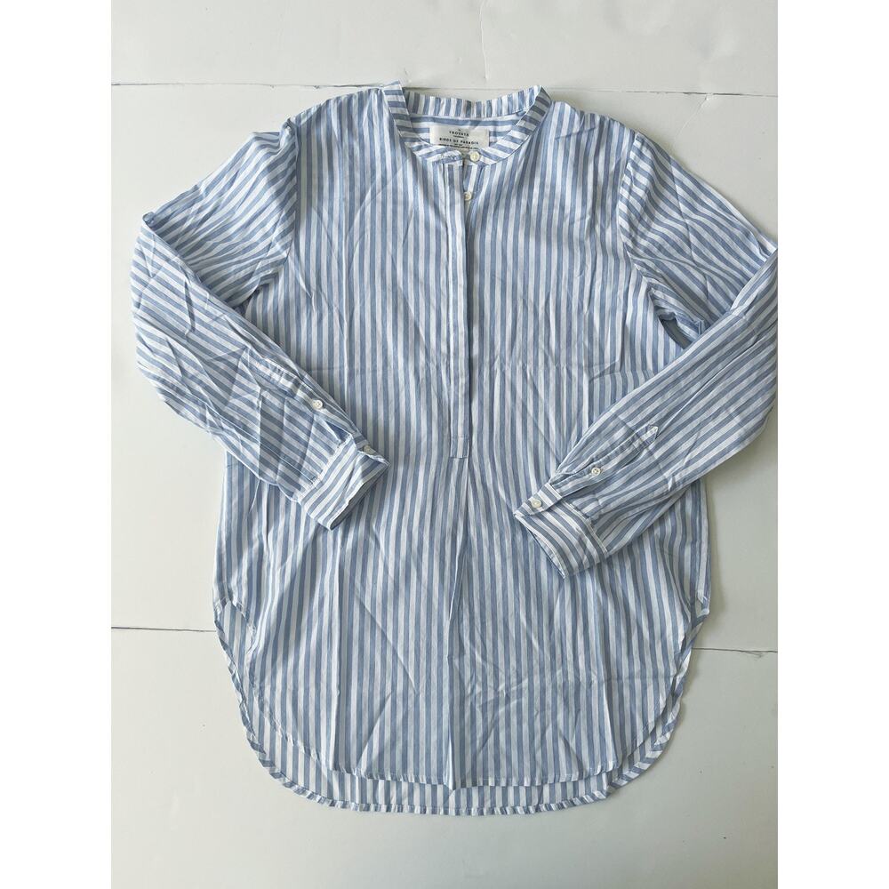 Trovata Birds Of Paradis Blouse Womens Small Blue Stripe Long Sleeve Tunic Top